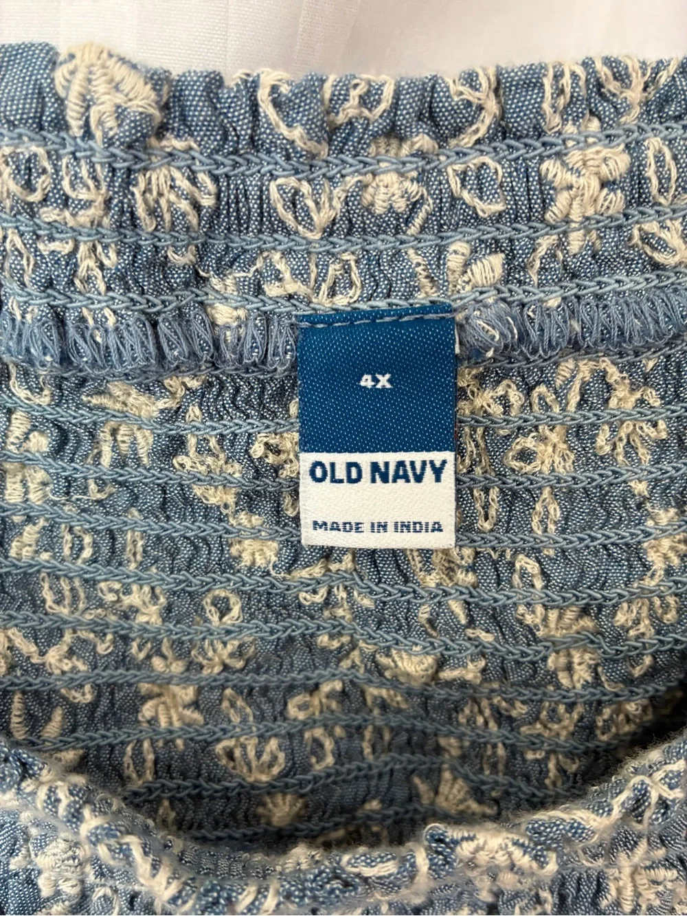 Old Navy Light Blue and Cream Patterned Blouse